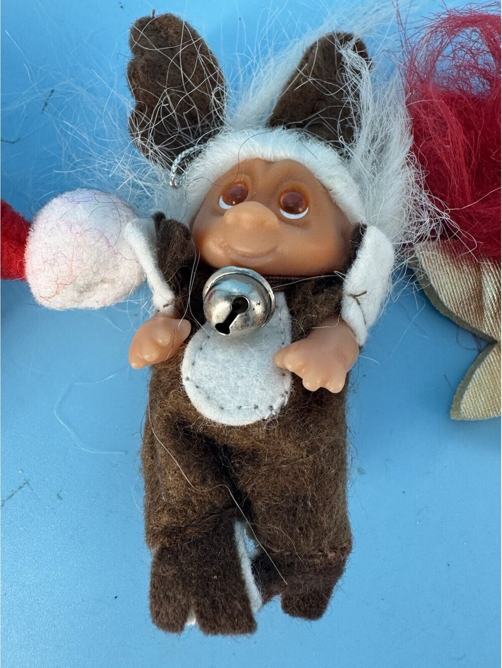 Vintage DAM Mini Troll Dolls Lot 3 Christmas Santa Reindeer Angel Ornaments - Picture 2 of 7
